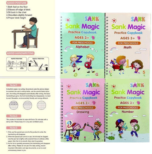 Sank, English Magic Practice Copybook no erase, grooved poster (No Pen)