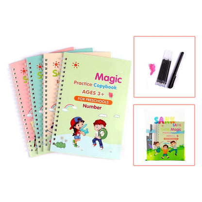 English Reusable Practice Copybook Print Workbook Reusable (4 Books With Pen)